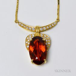 18kt Gold, Citrine, and Diamond Pendant